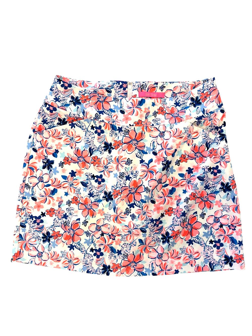 Lilly Pulitzer High Waisted Skort White Pink Floral Tennis stretchy, Size 12